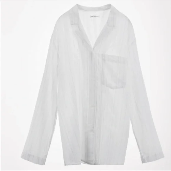 Zara Striped Button Down Boyfriend Sleep Shirt - Picture 7 of 7